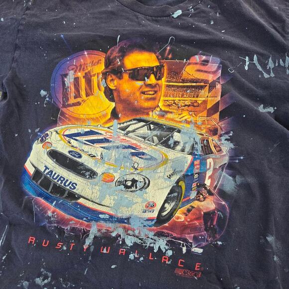 Vtg 90s NASCAR Rusty Wallace Miller Lite Collage Graphic Painter T Shirt Lg - Picture 3 of 6